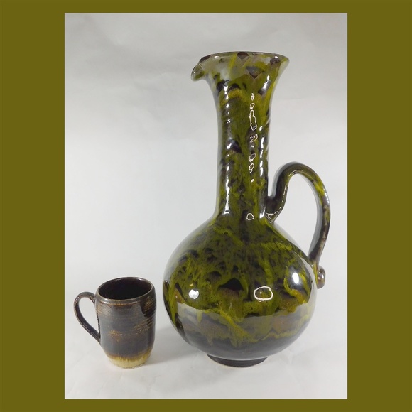 Vintage 15 Inch Tall Swirl Glaze Dipped Pot Belly Hand Thrown - Picture 3 of 15